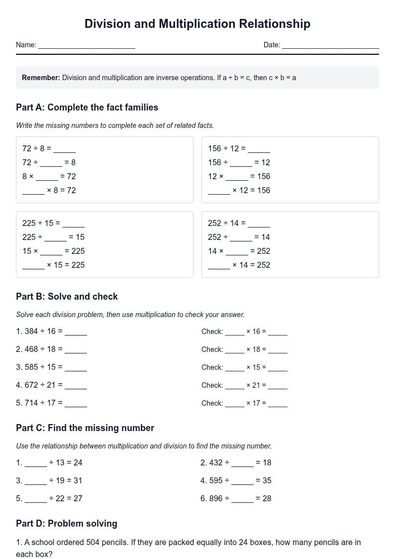 Division and Multiplication Relationship