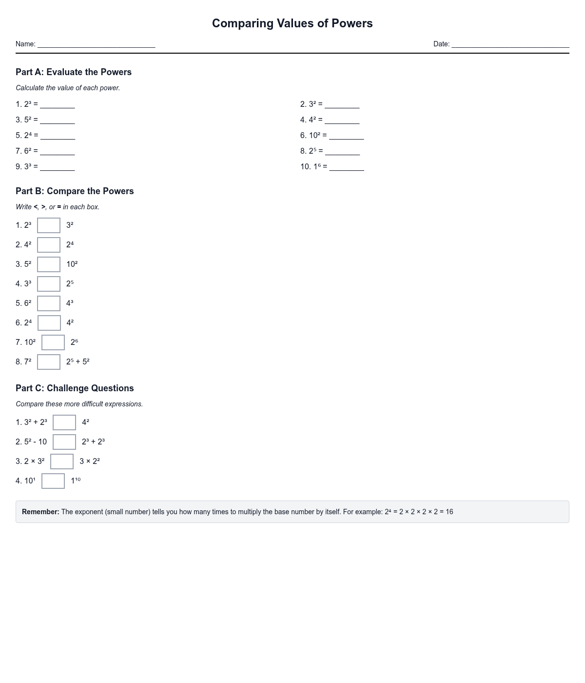 Comparing Values of Powers