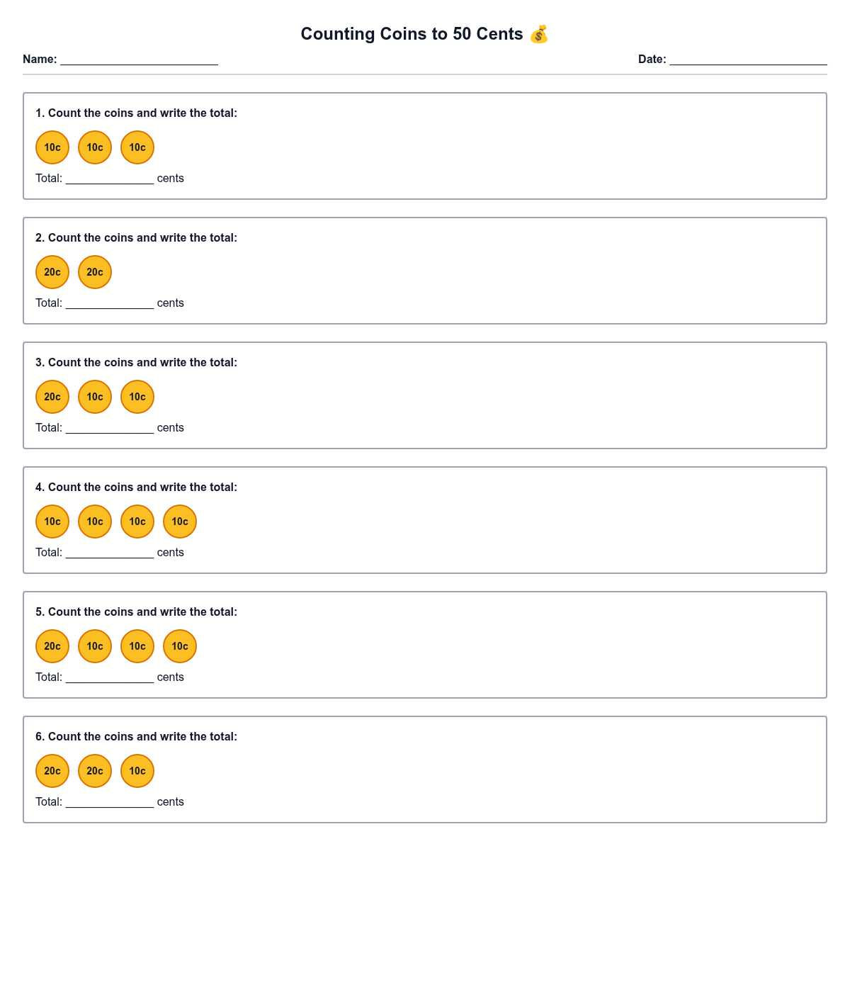 Counting Coins to 50 Cents