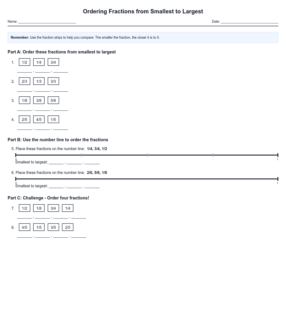Ordering Fractions from Smallest to Largest