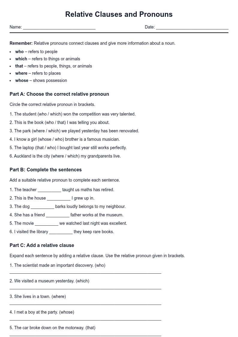 Relative Clauses and Pronouns Practice