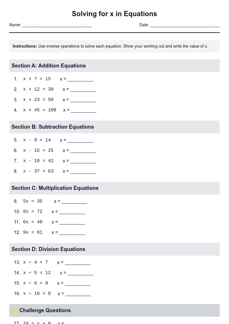 Solving for x in Equations