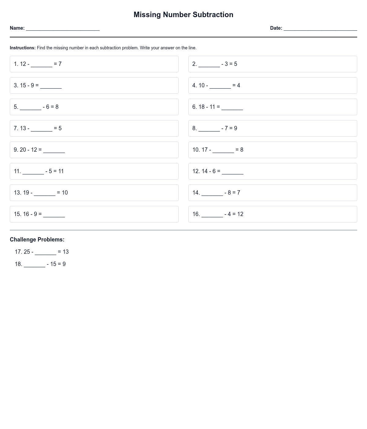 Missing Number Subtraction