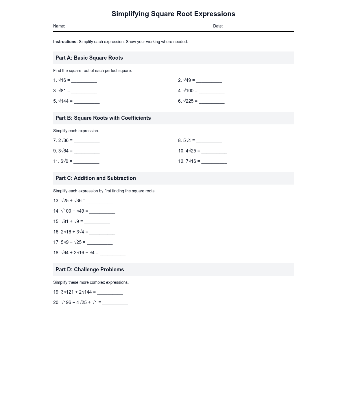 Simplifying Square Root Expressions