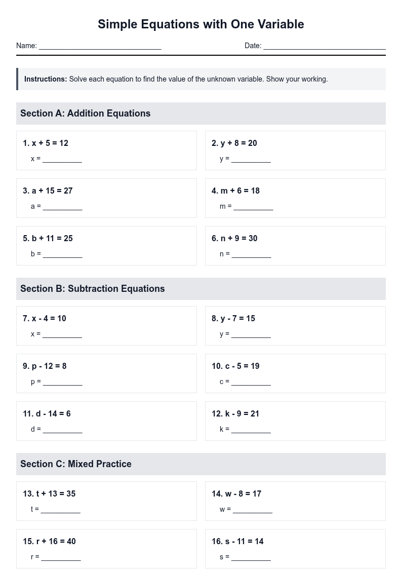 Simple Equations with One Variable
