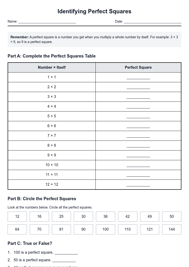 Identifying Perfect Squares