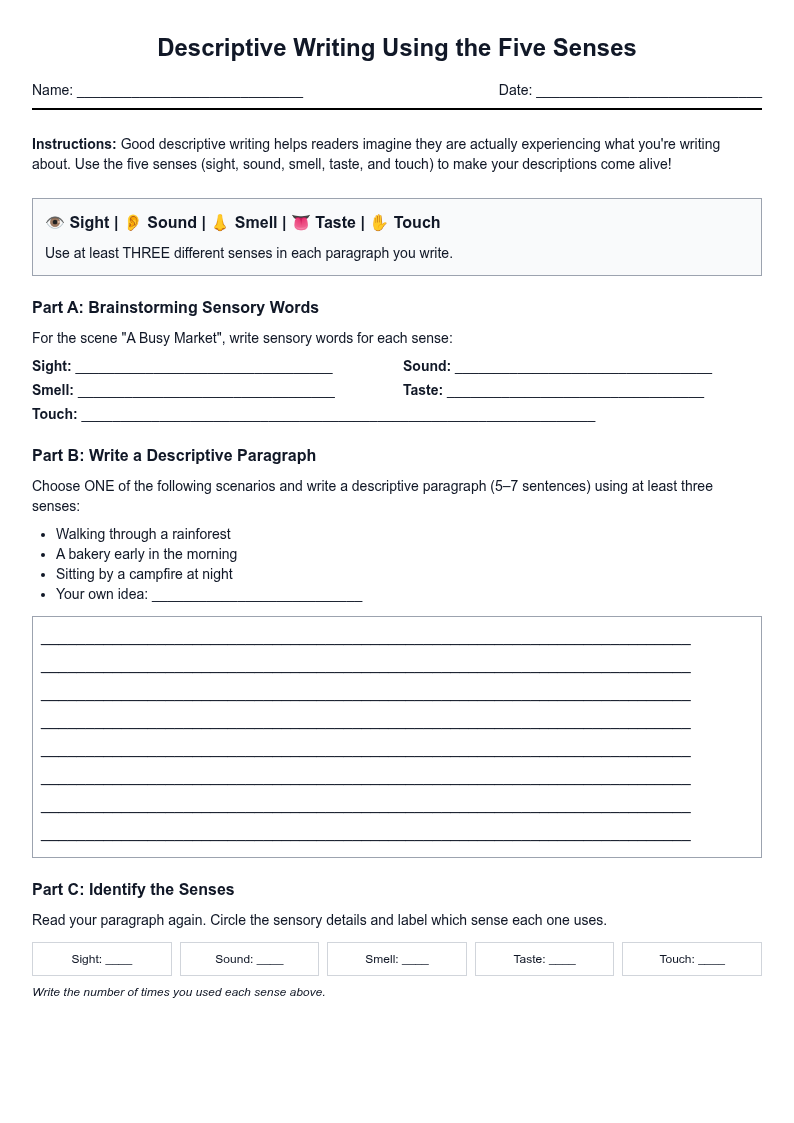 Descriptive Writing Using the Five Senses