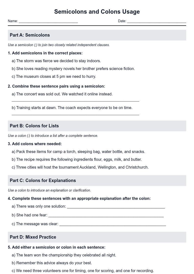 Semicolons and Colons Usage