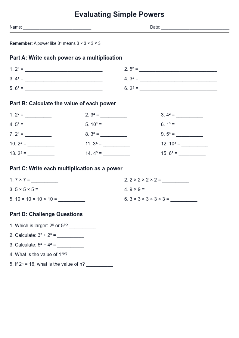 Evaluating Simple Powers