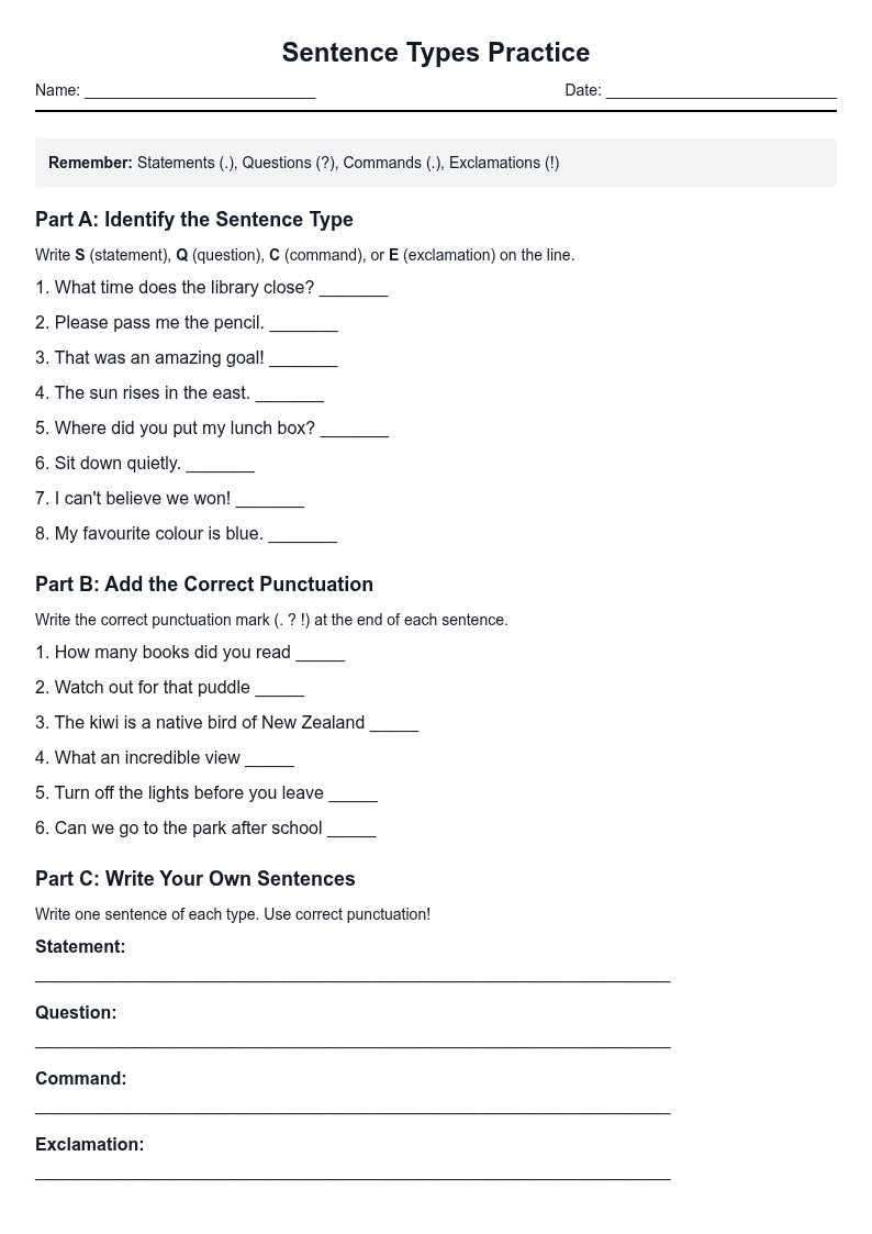 Sentence Types Practice