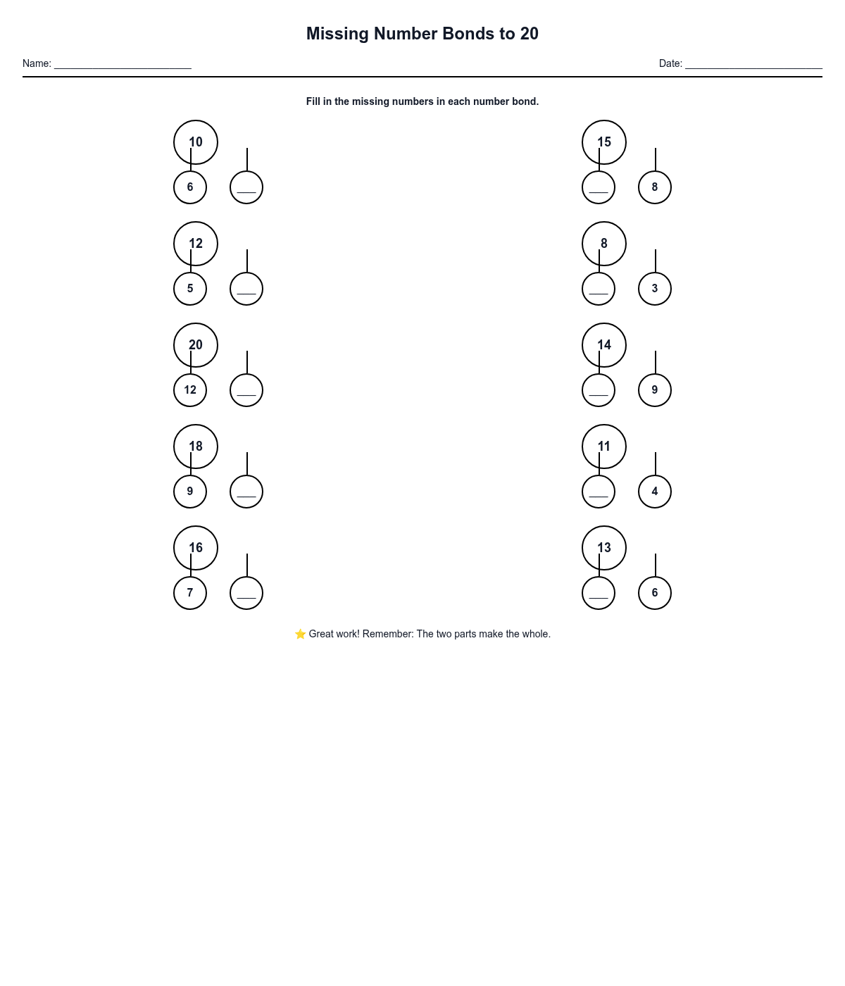 Missing Number Bonds to 20