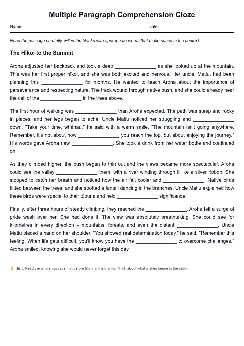 Multiple Paragraph Comprehension Cloze