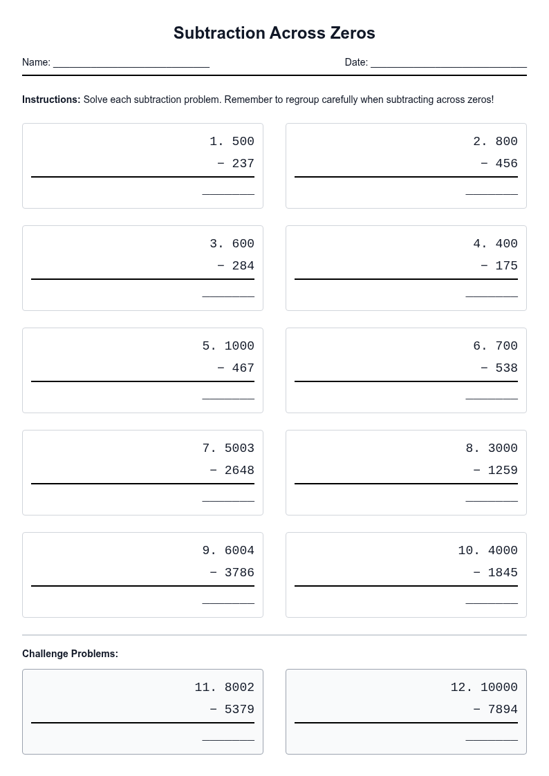 Subtraction Across Zeros