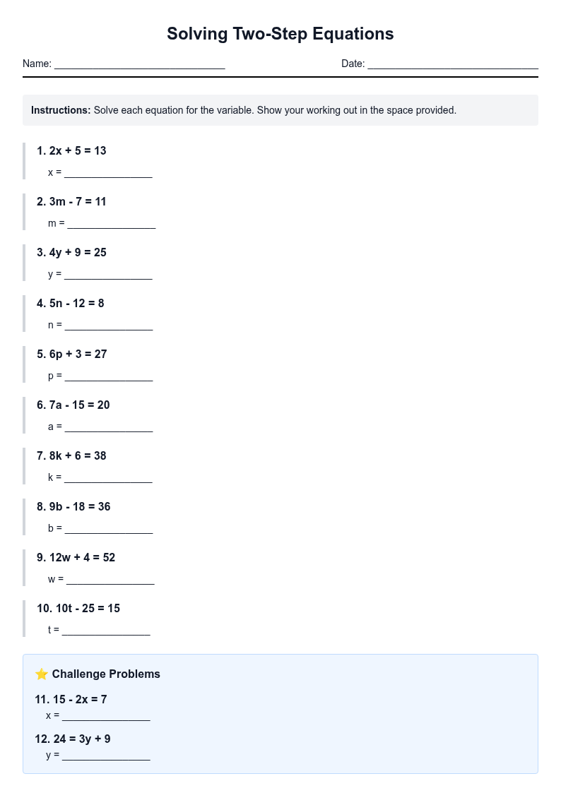 Solving Two-Step Equations