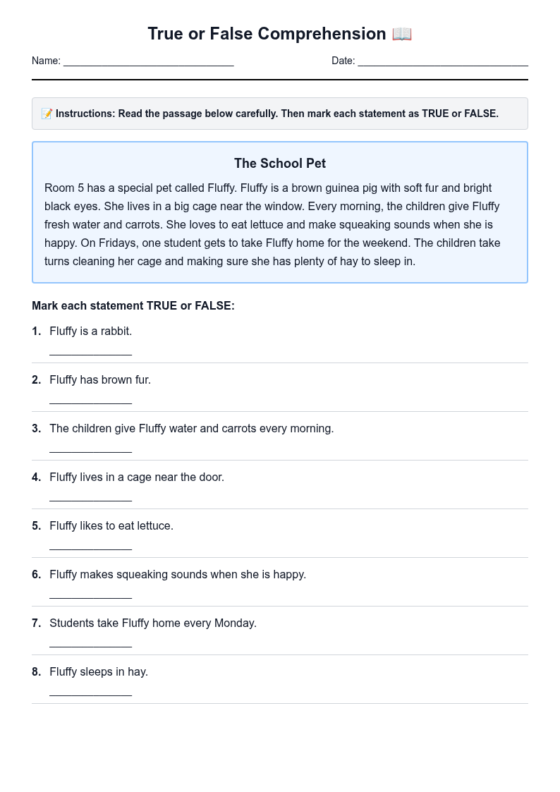True or False Comprehension