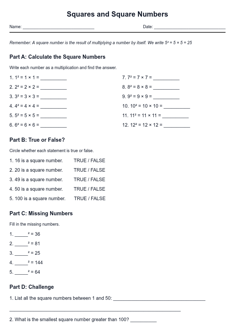 Squares and Square Numbers