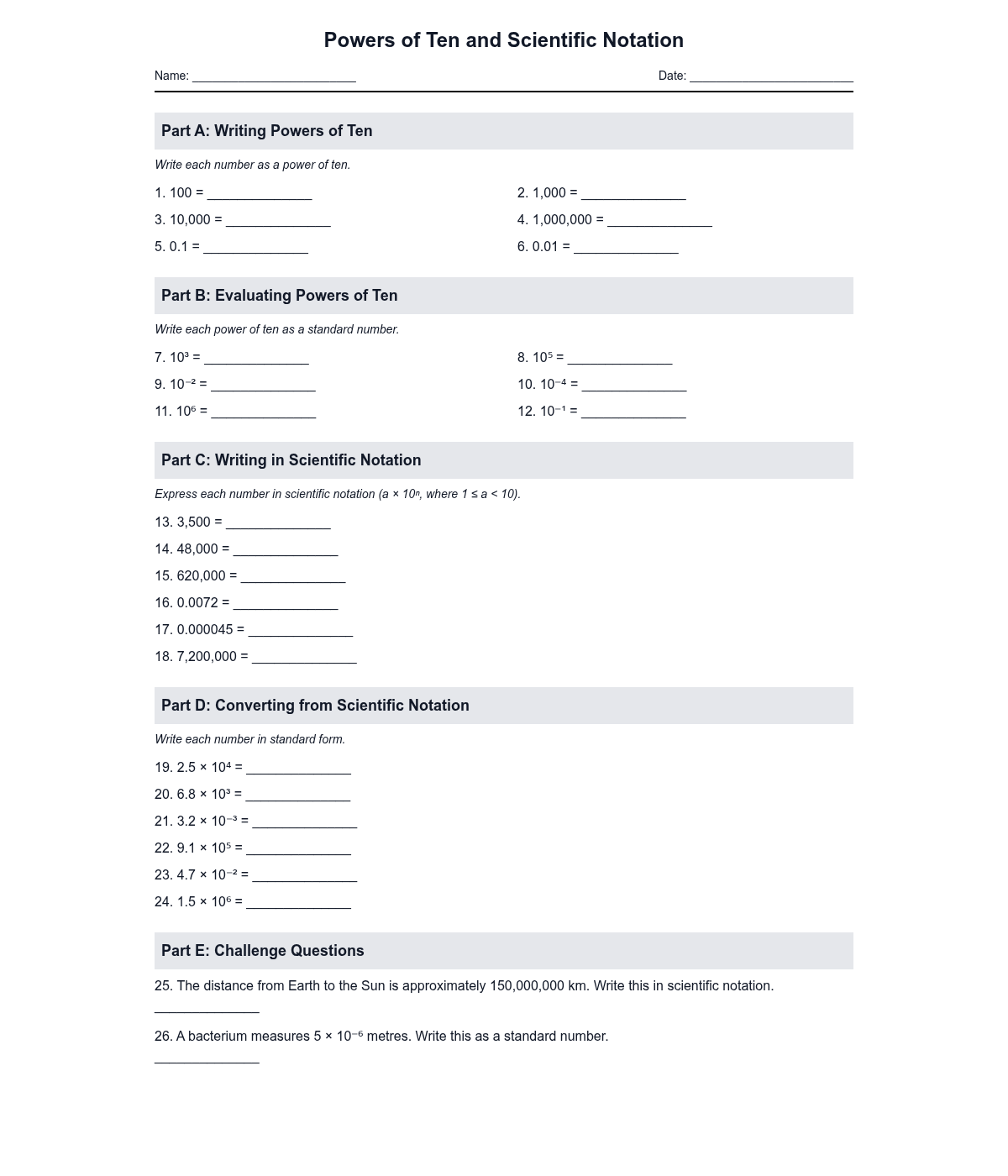 Powers of Ten and Scientific Notation