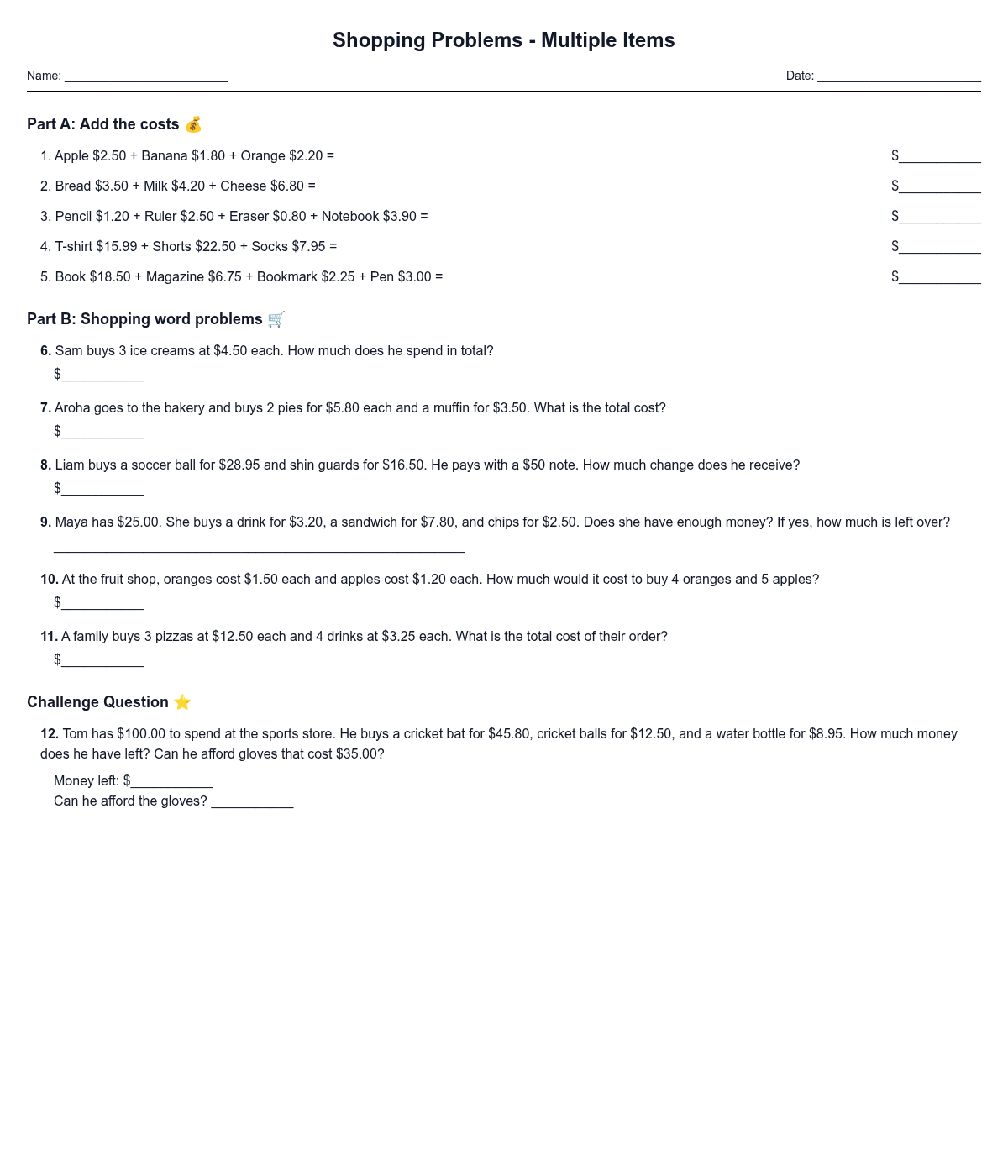 Shopping Problems - Multiple Items