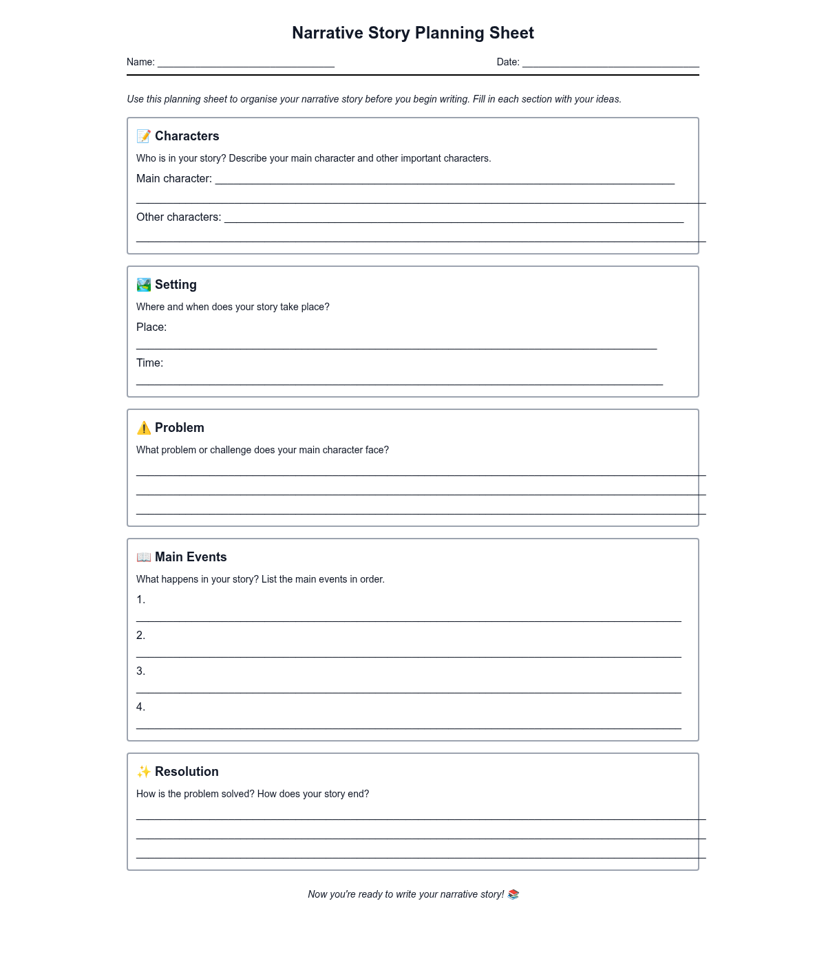 Narrative Story Planning Sheet