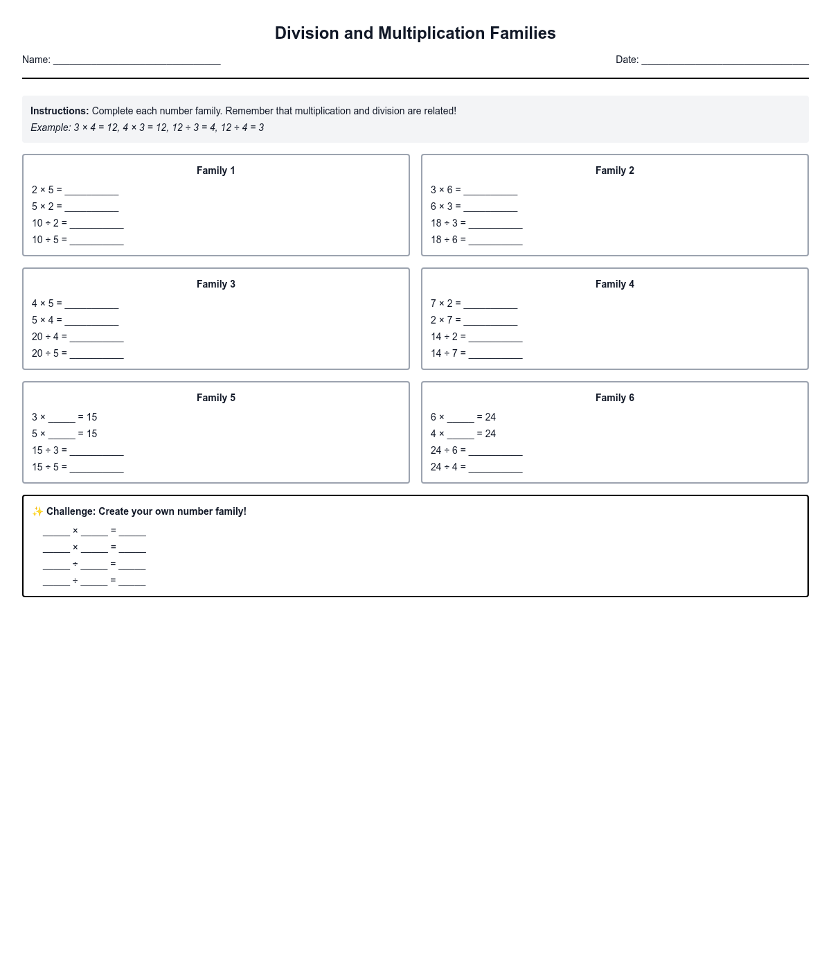Division and Multiplication Families