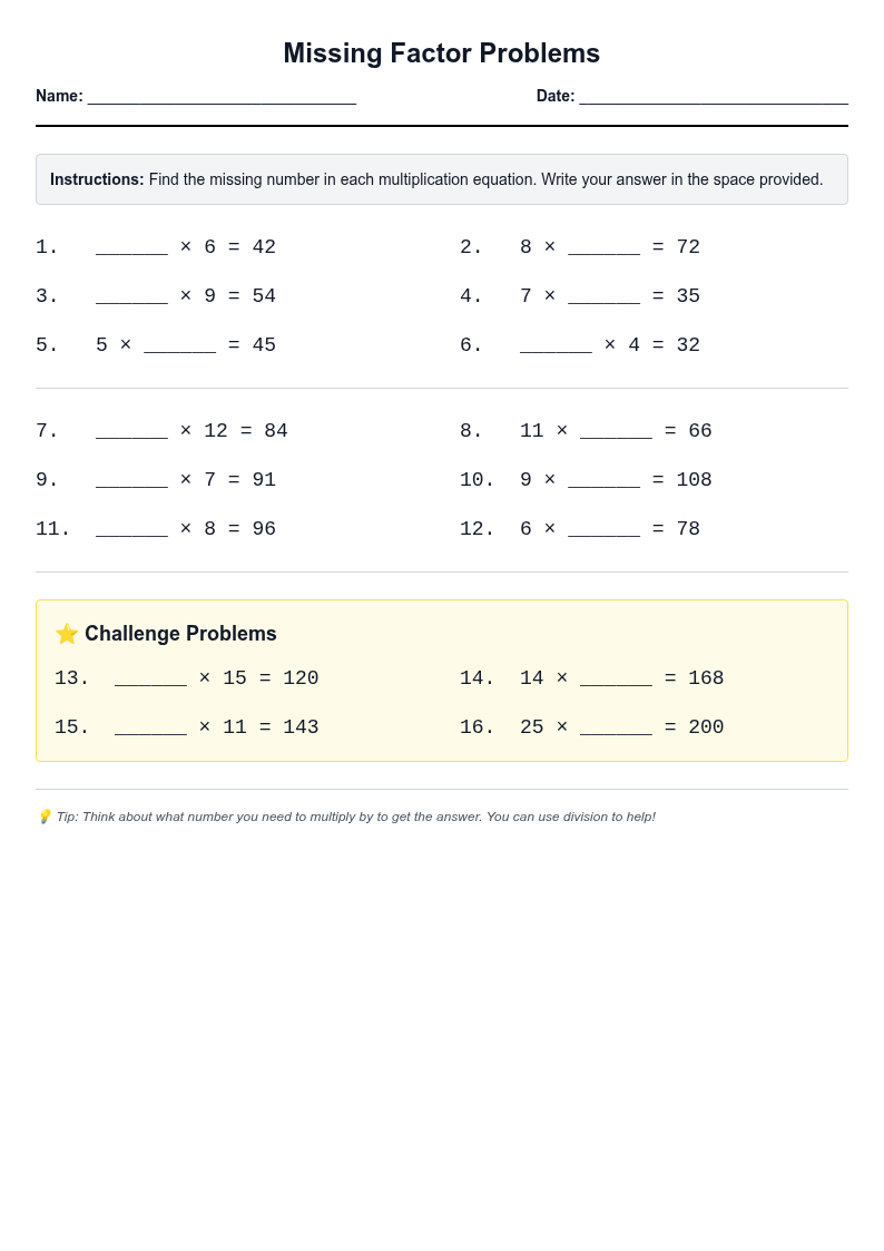 Missing Factor Problems