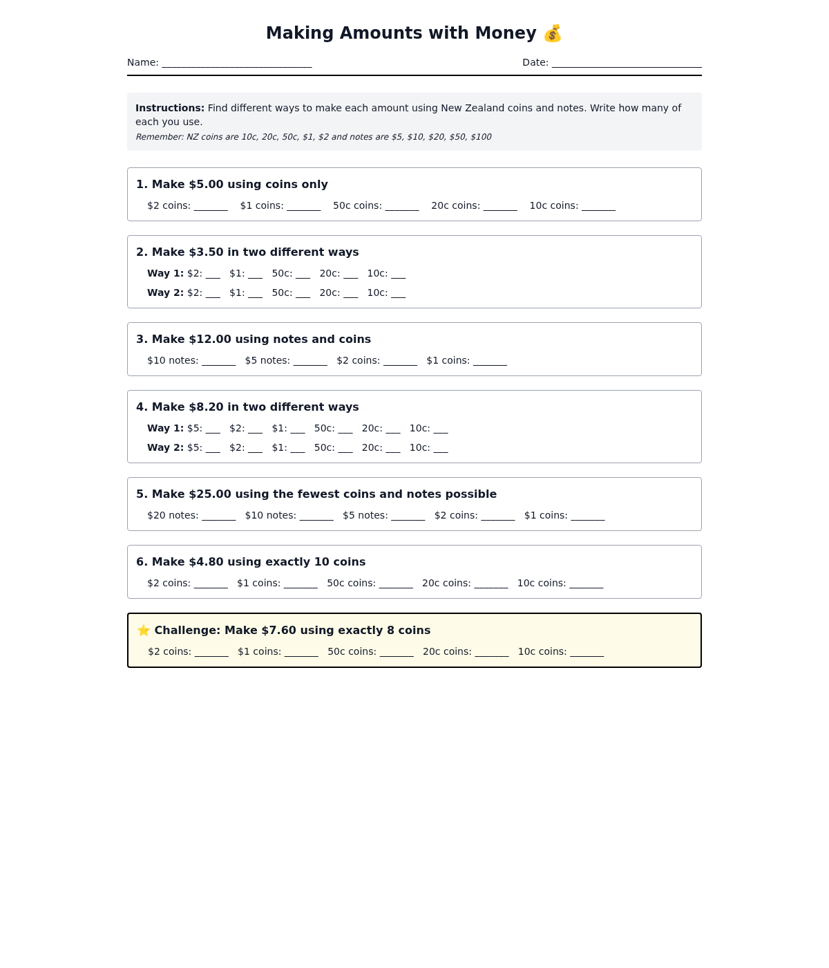 Making Amounts with Money