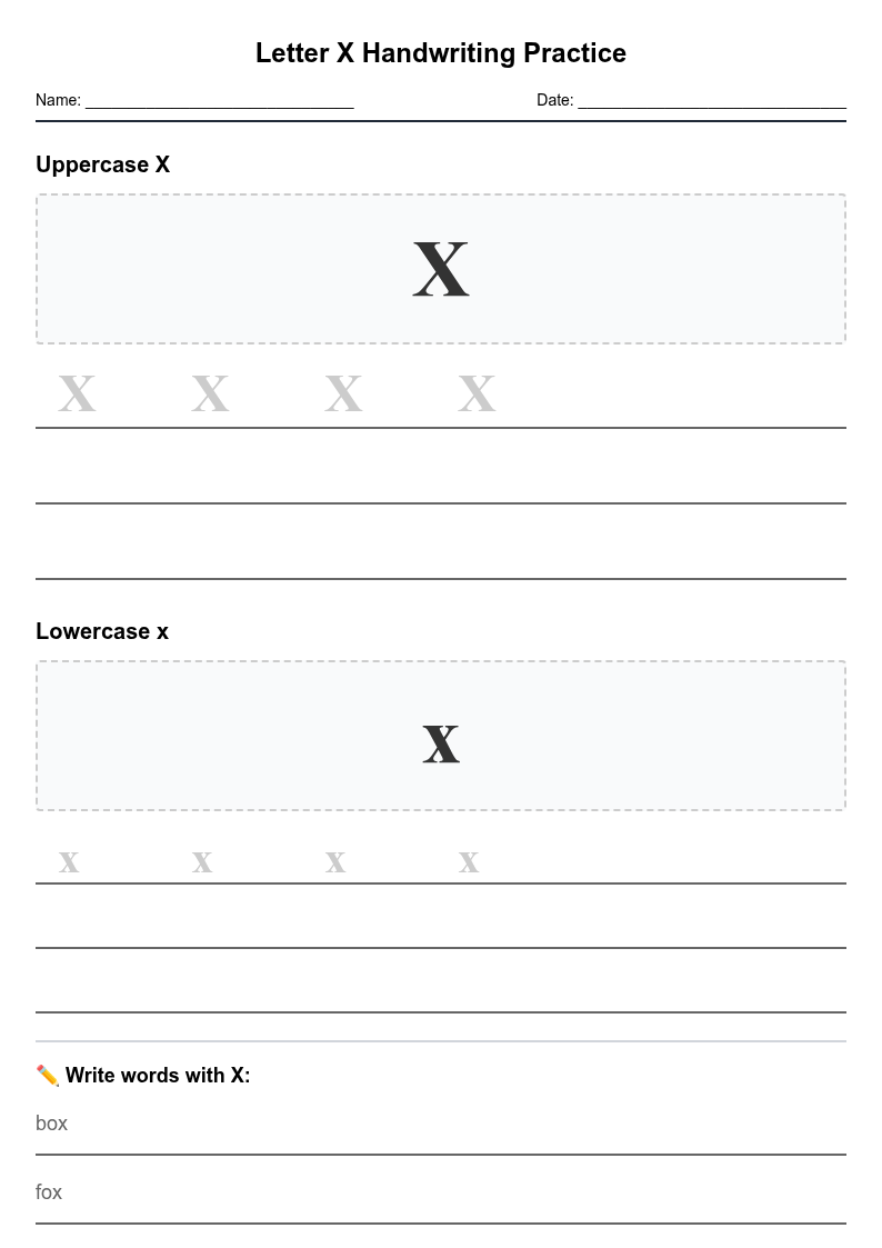 Letter X Handwriting Practice