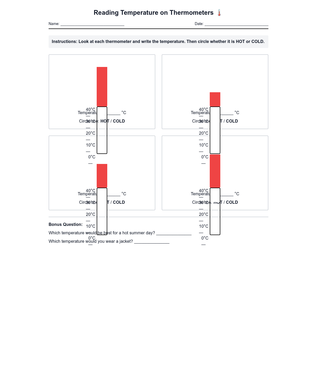 Reading Temperature on Thermometers