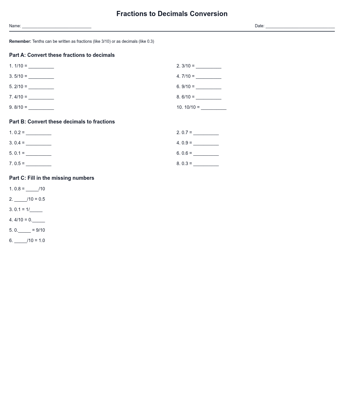 Fractions to Decimals Conversion