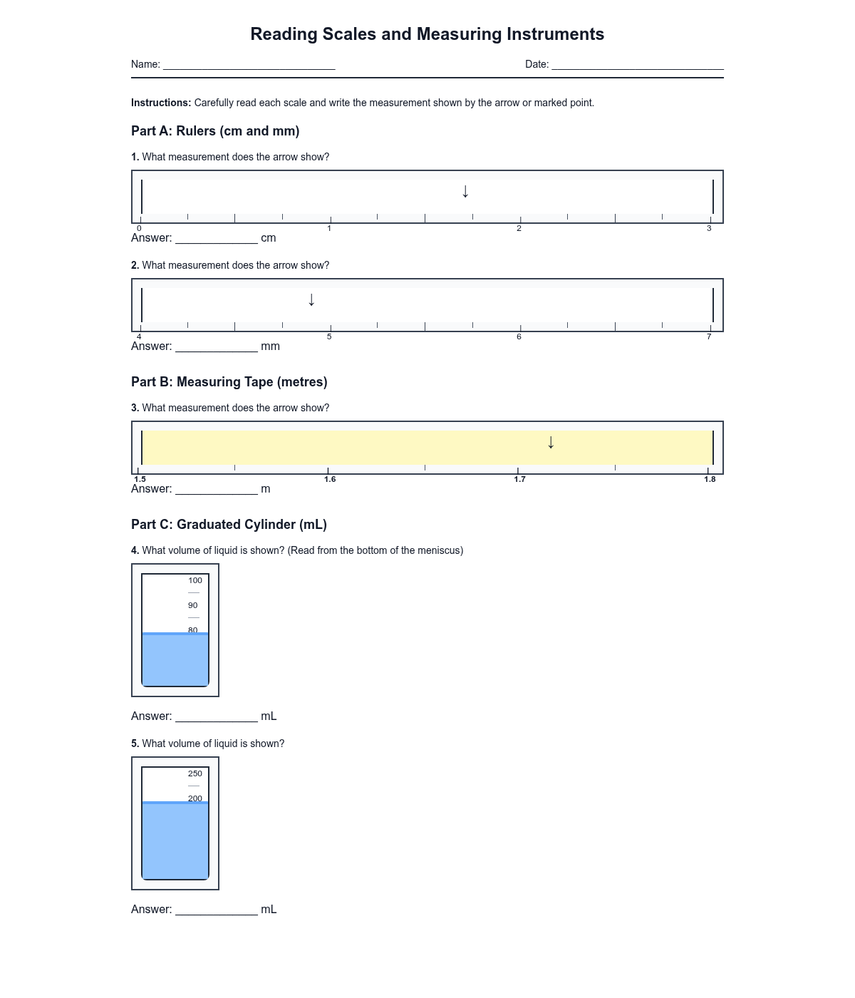 Reading Scales and Measuring Instruments