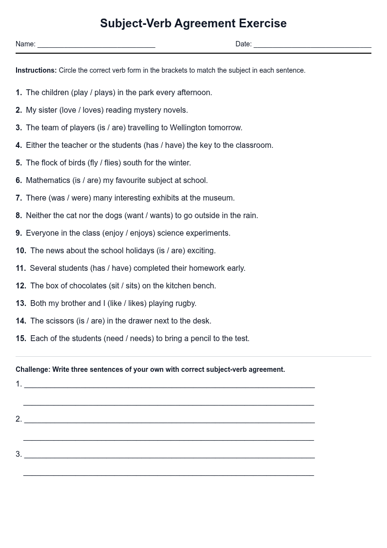 Subject-Verb Agreement Exercise