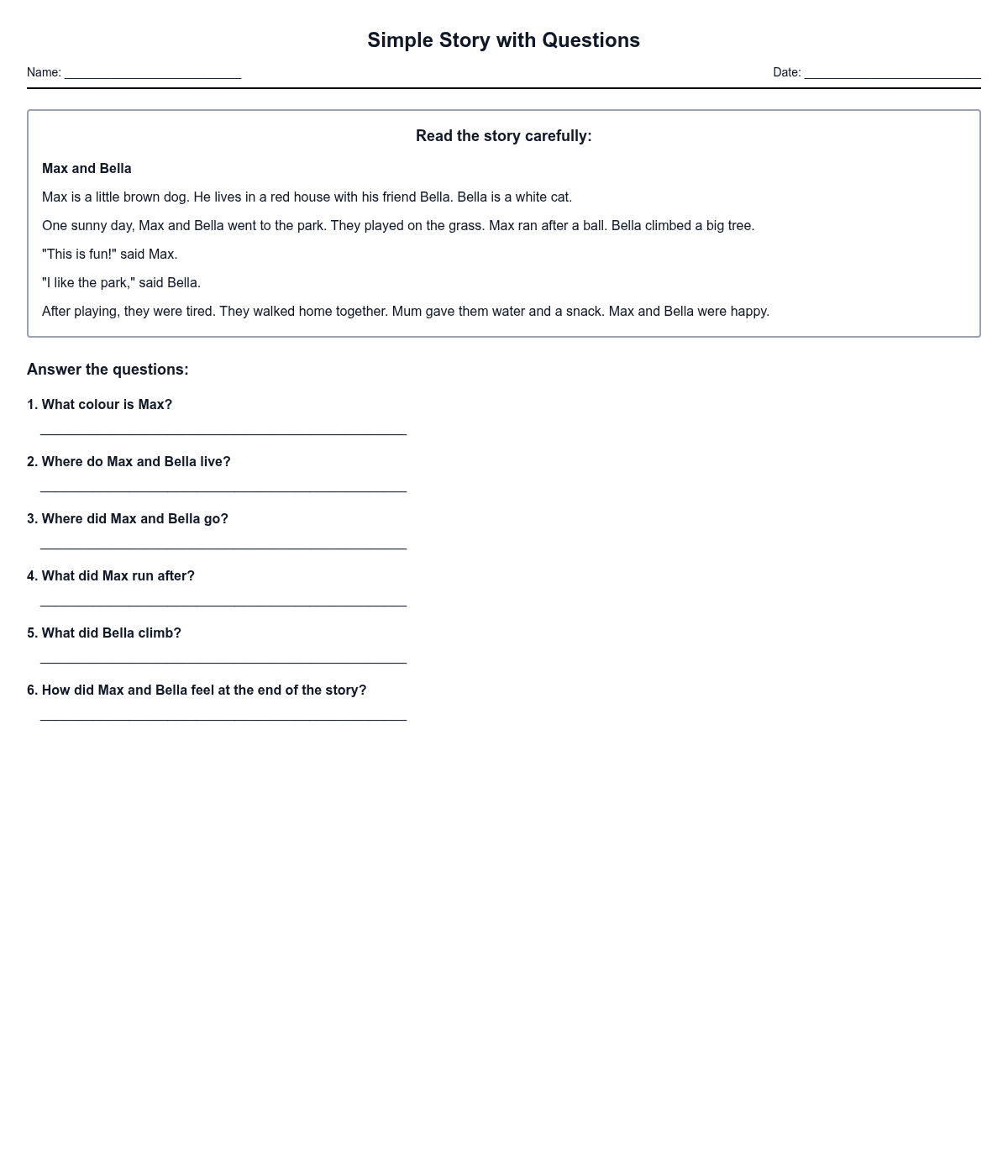 Simple Story with Questions