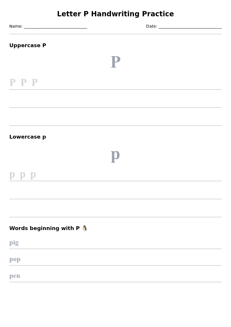Letter P Handwriting Practice