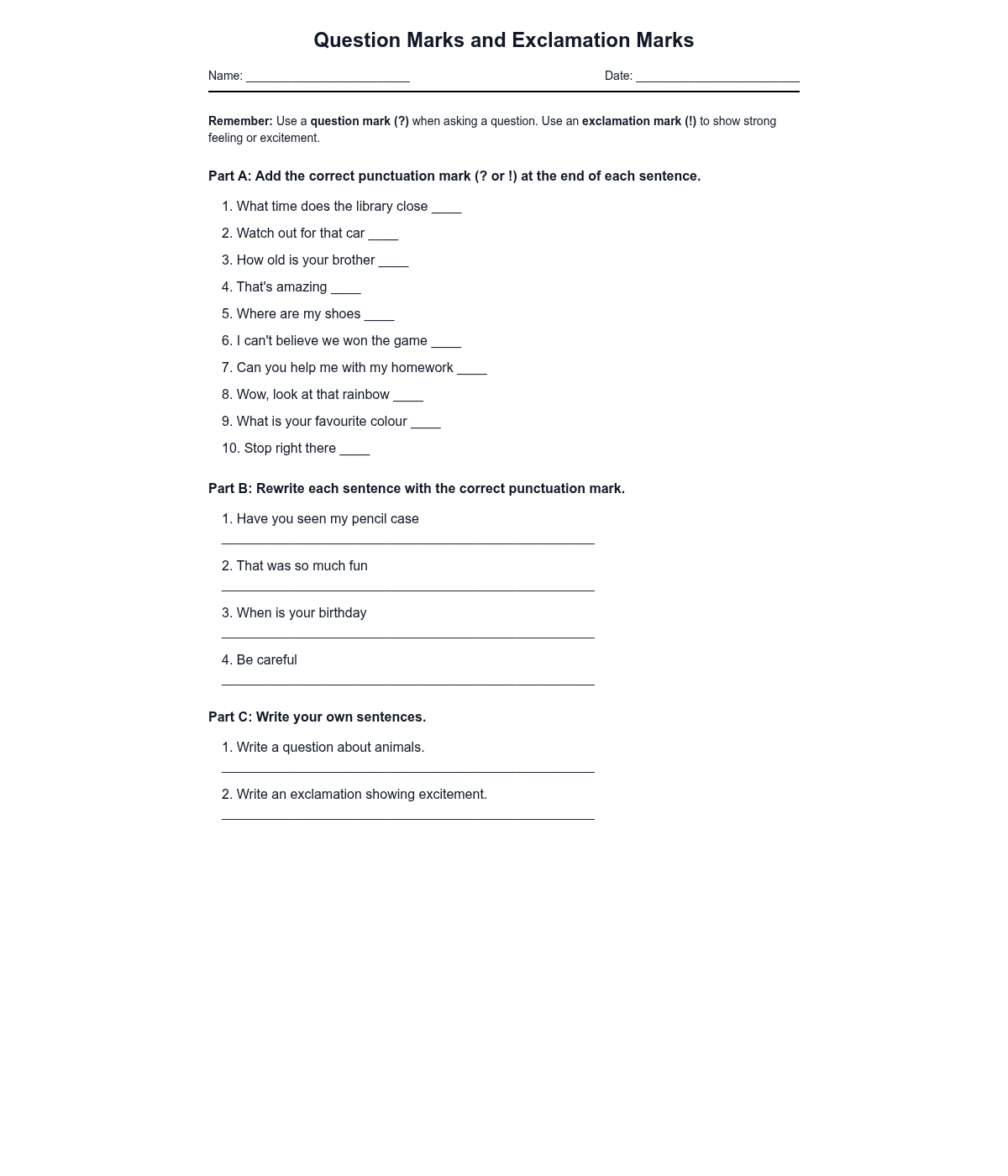 Question Marks and Exclamation Marks