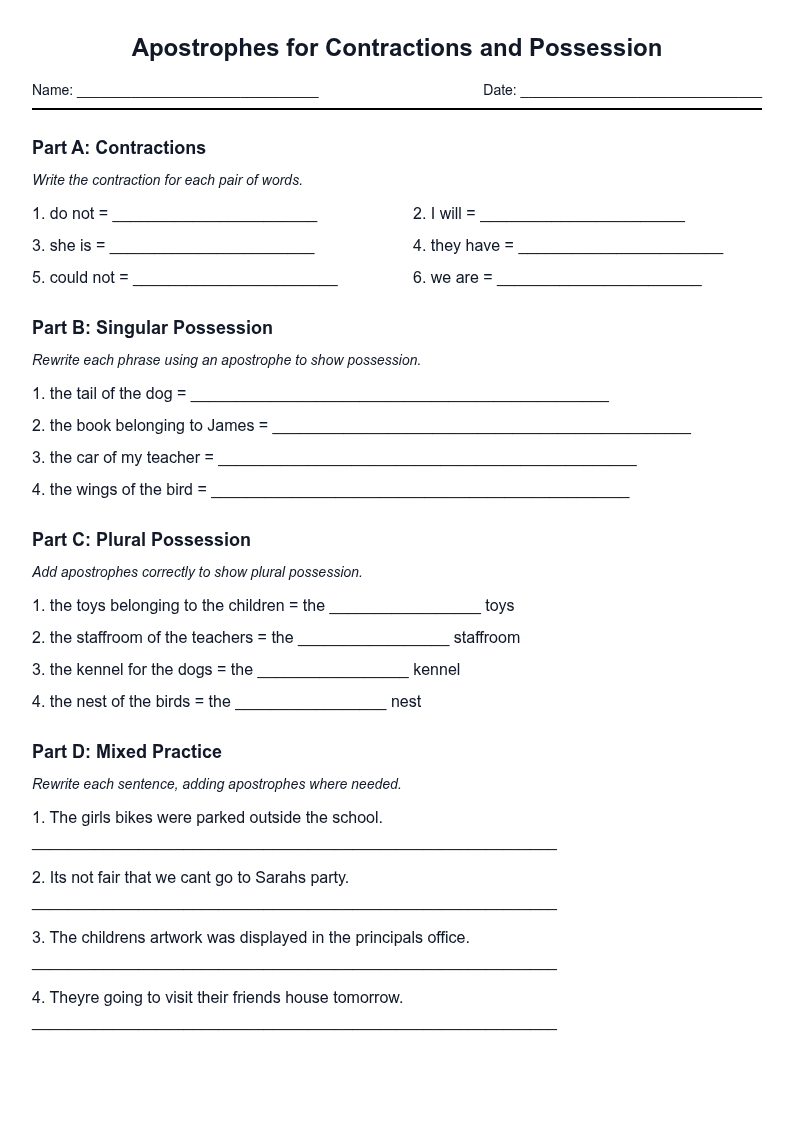 Apostrophes for Contractions and Possession