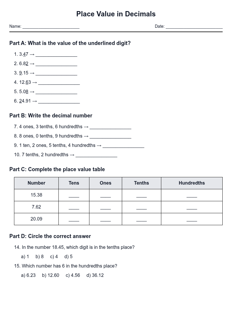 Place Value in Decimals