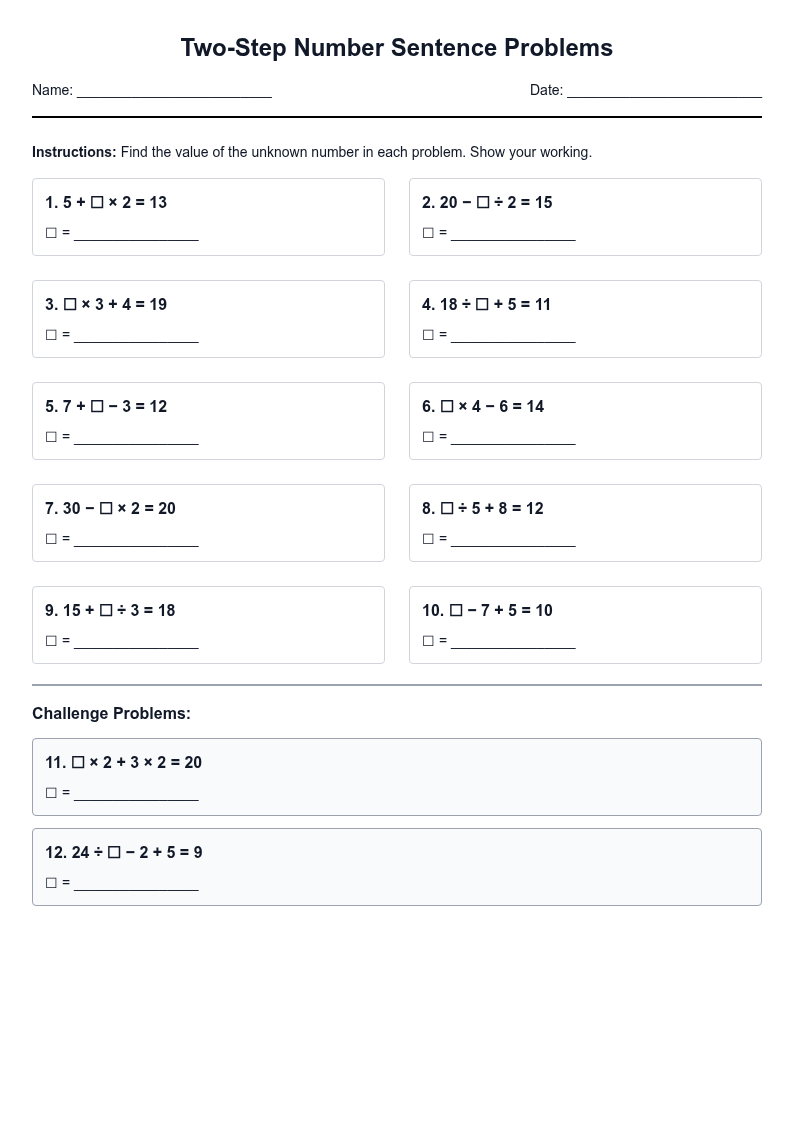 Two-Step Number Sentence Problems