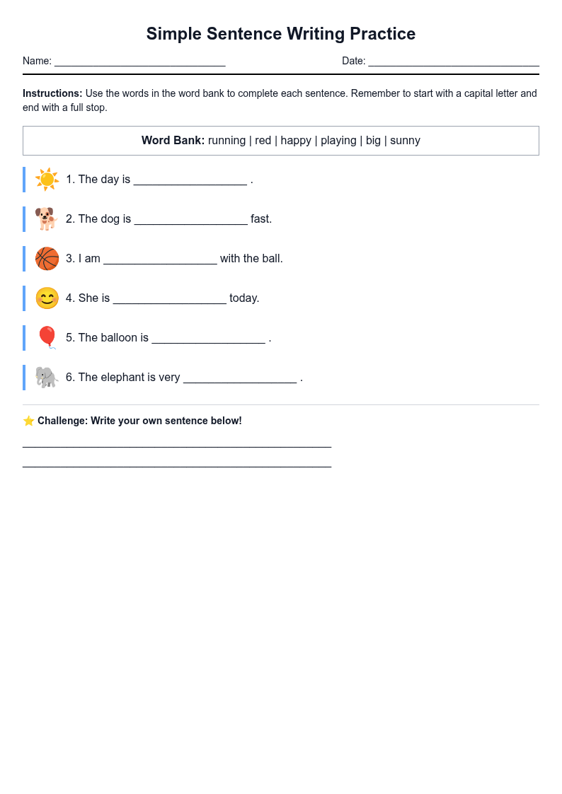 Simple Sentence Writing Practice