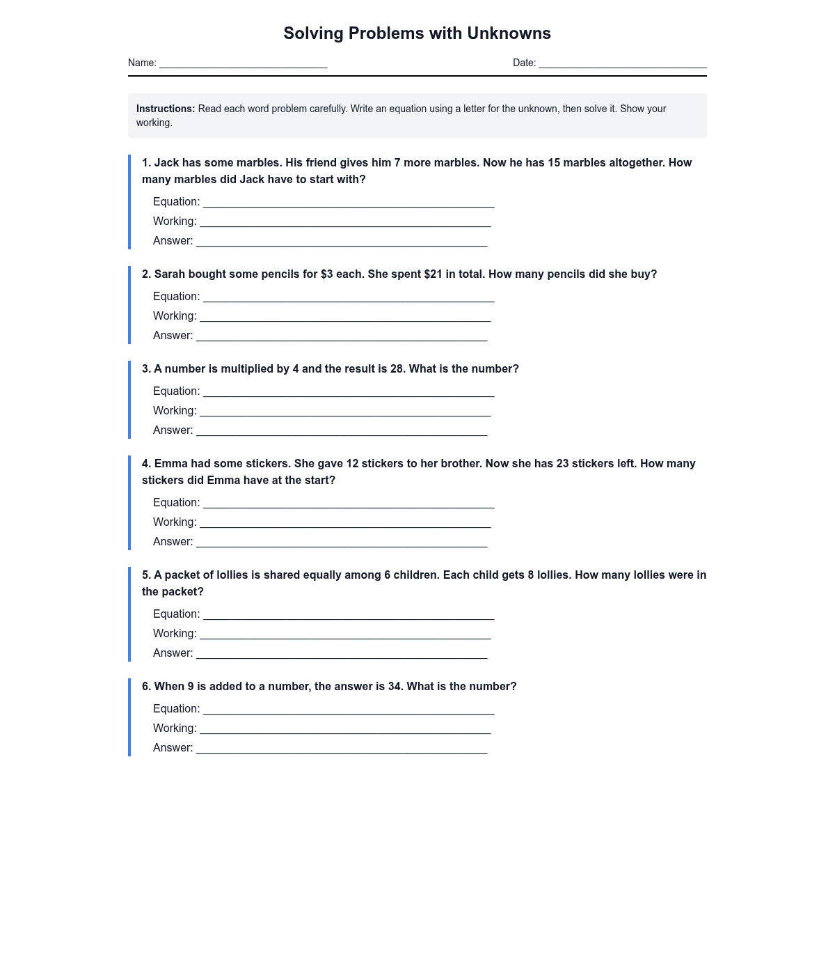 Solving Problems with Unknowns