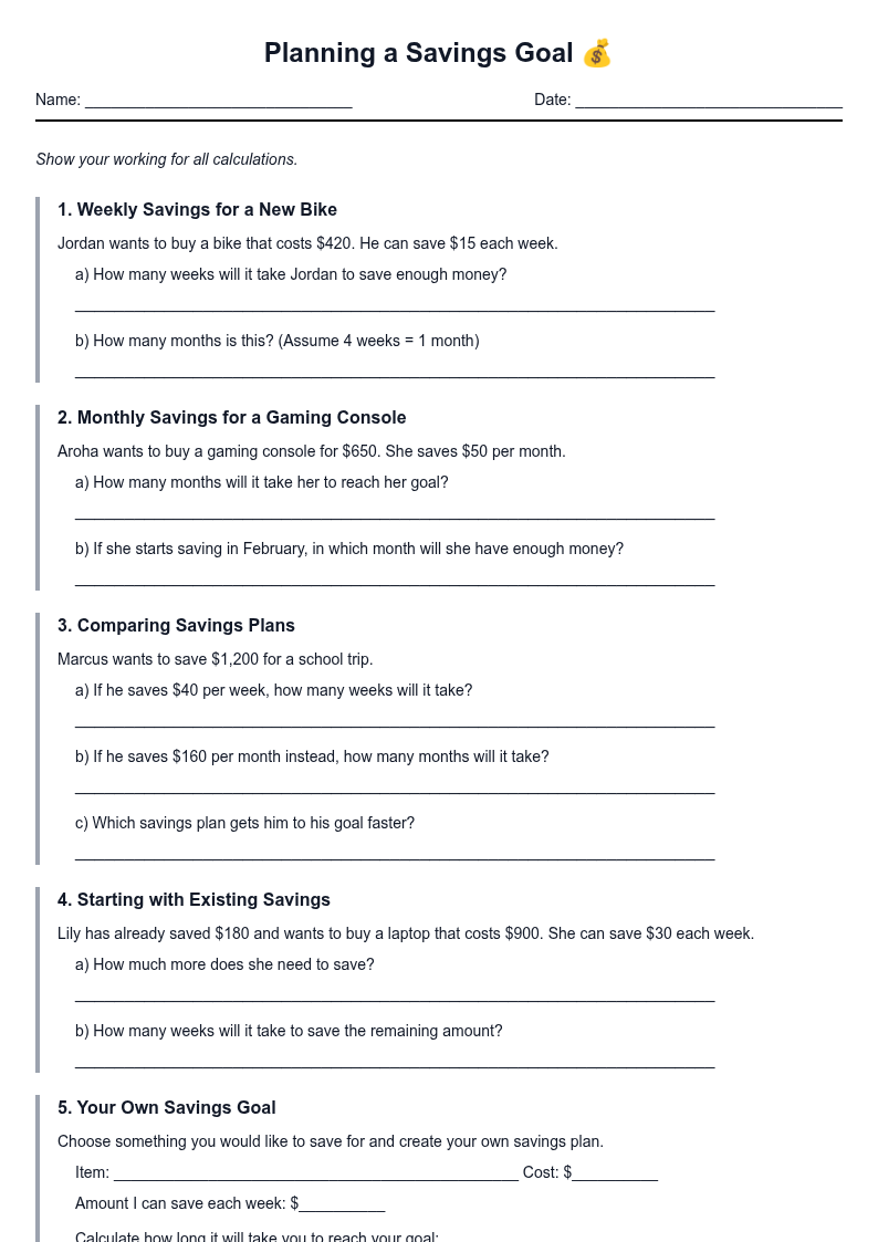 Planning a Savings Goal
