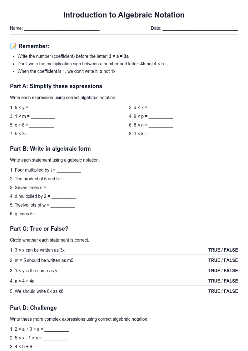 Introduction to Algebraic Notation