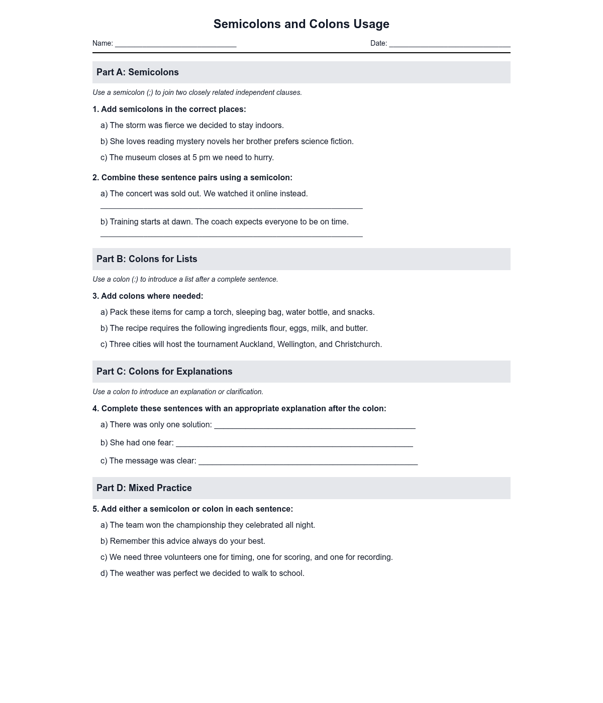 Semicolons and Colons Usage