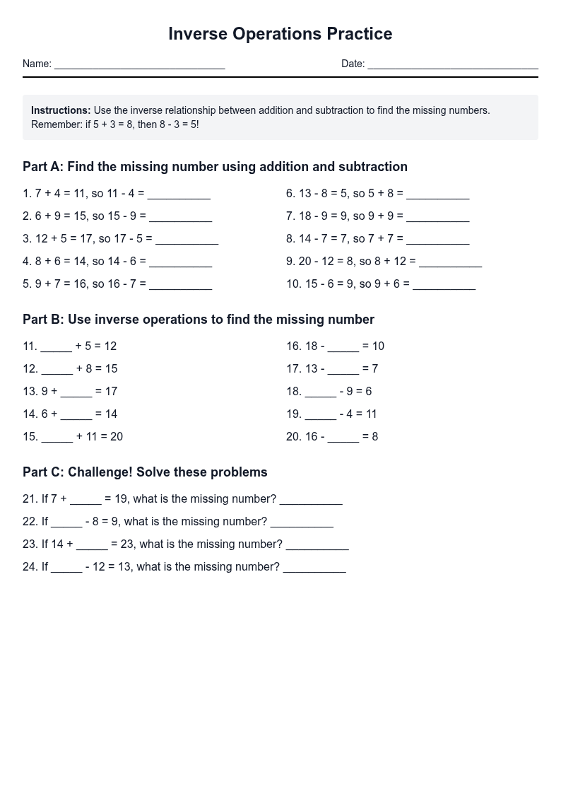 Inverse Operations Practice