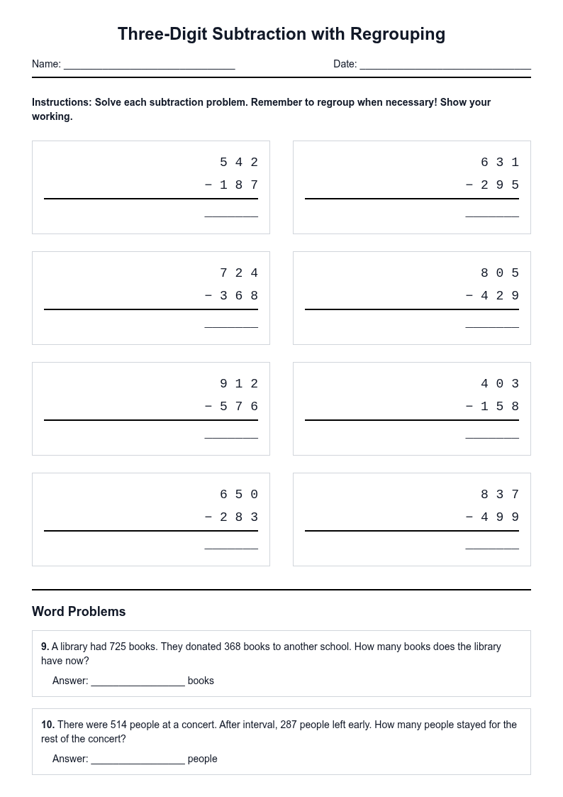 Three-Digit Subtraction with Regrouping