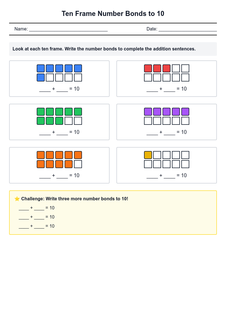 Ten Frame Number Bonds to 10