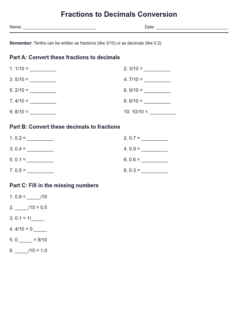 Fractions to Decimals Conversion