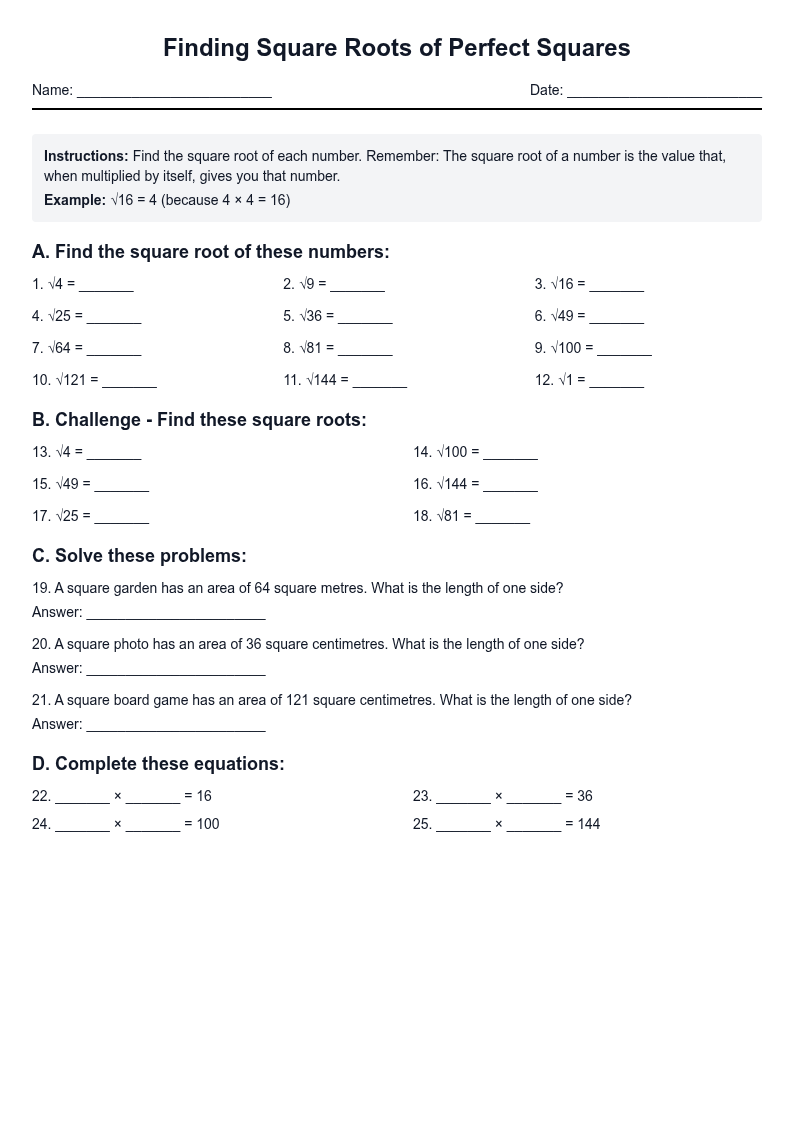 Finding Square Roots of Perfect Squares