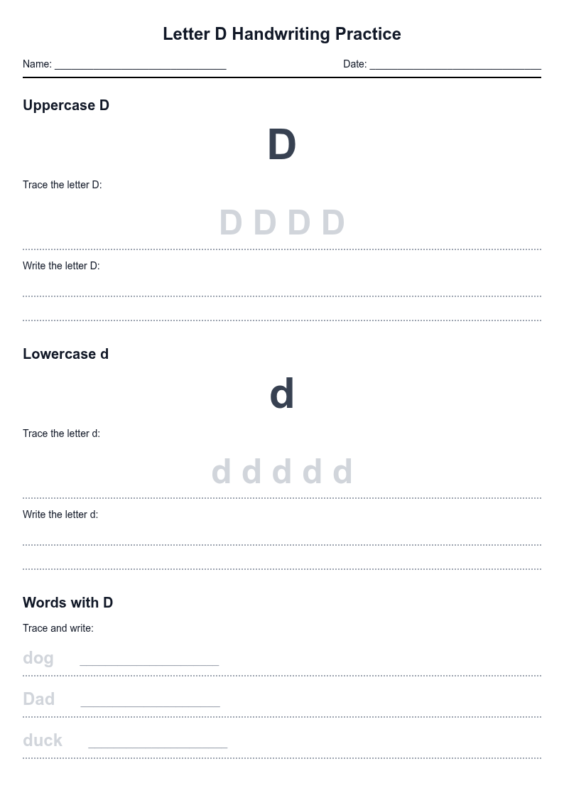 Letter D Handwriting Practice