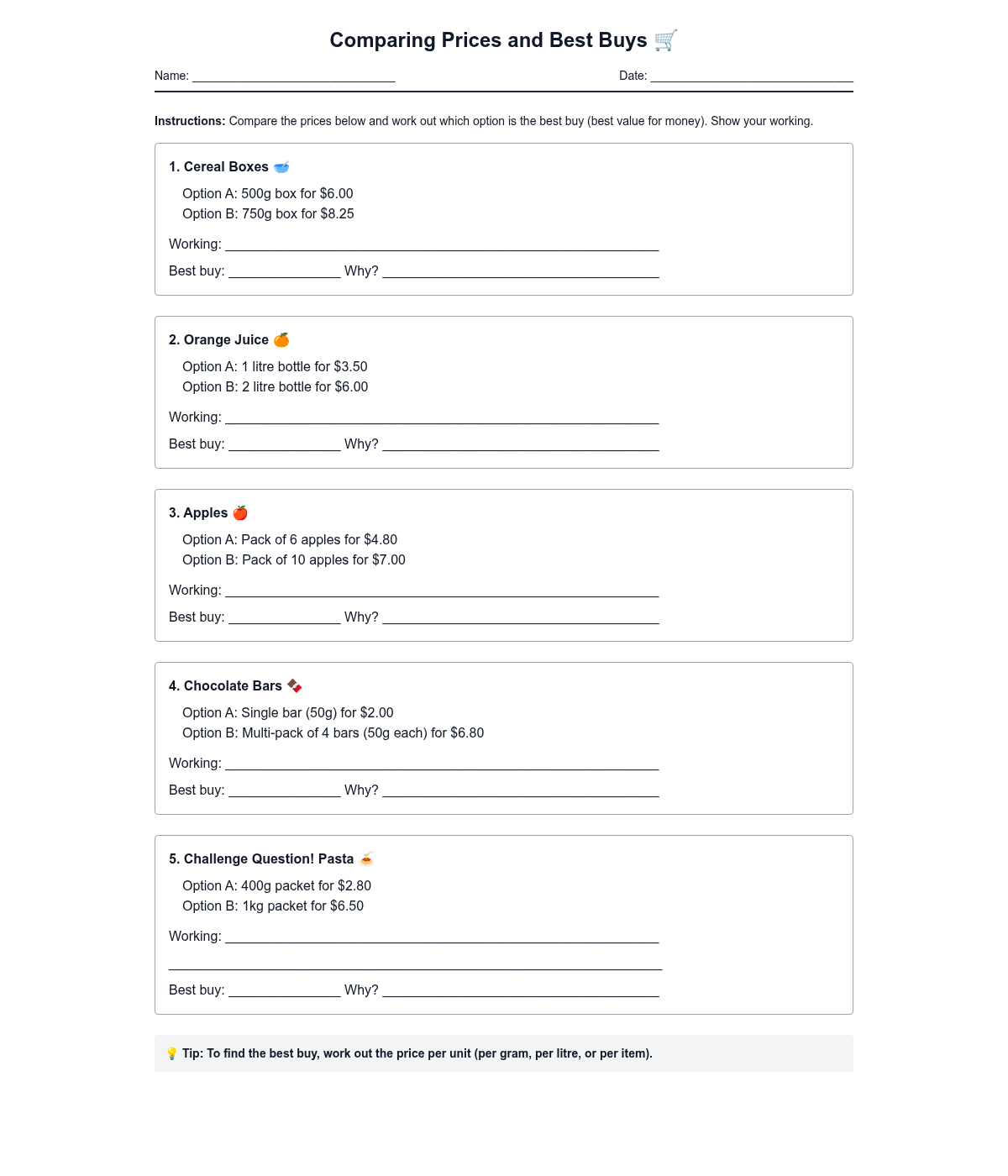 Comparing Prices and Best Buys