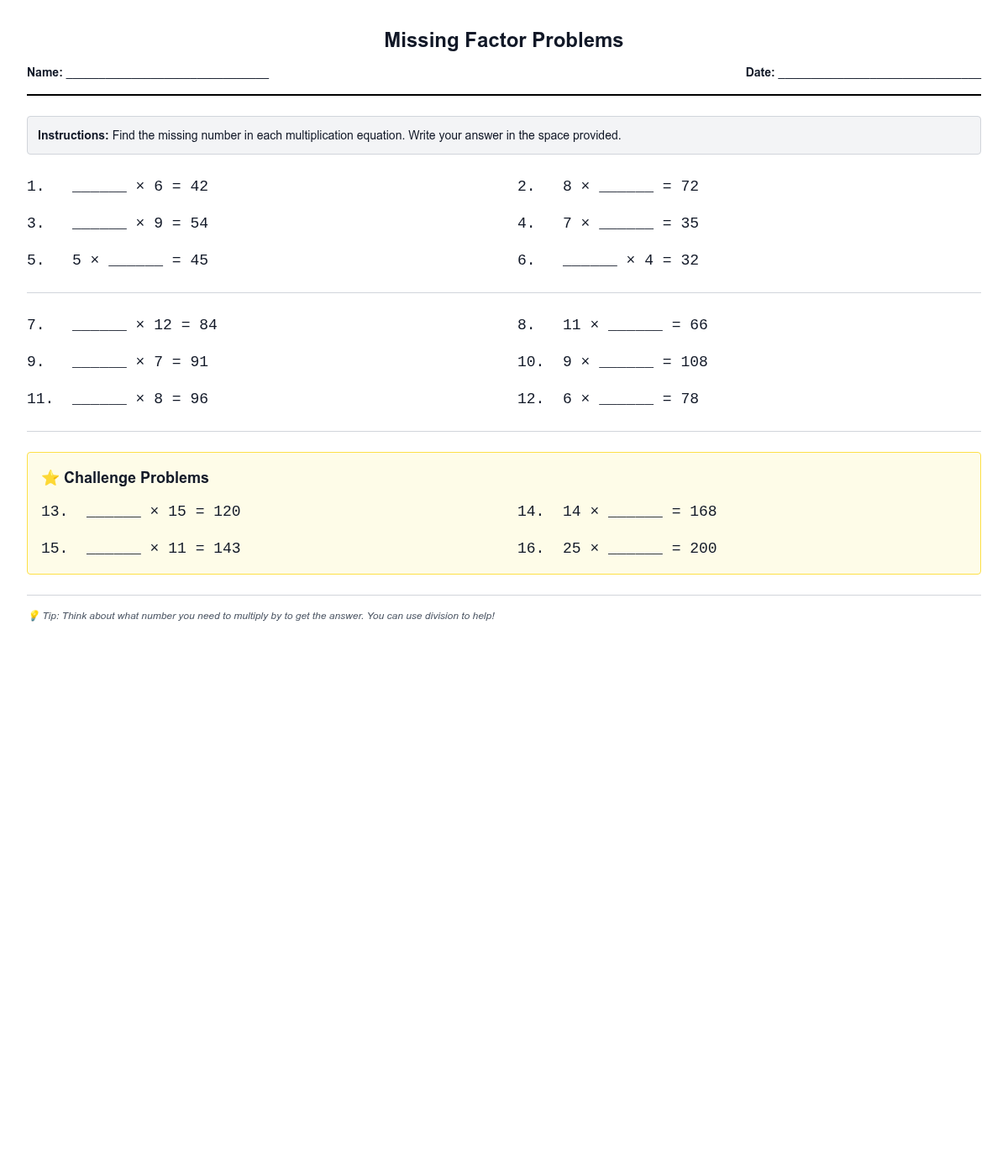 Missing Factor Problems